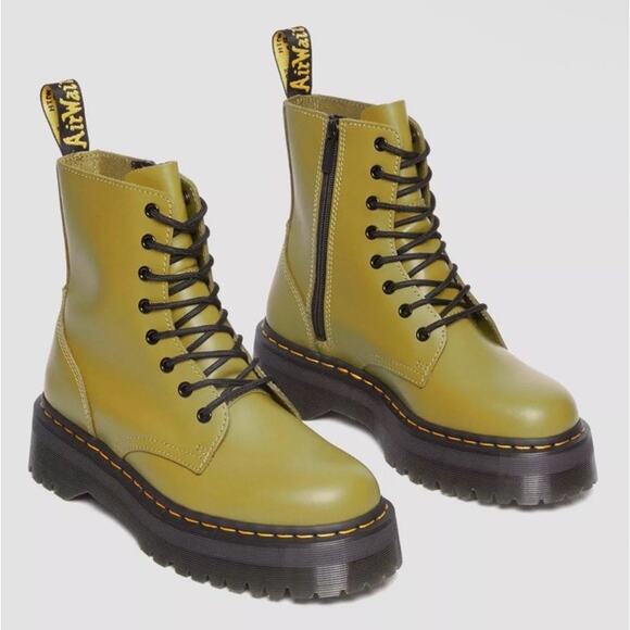 DR . MARTENS JADON BOOT SMOOTH LEATHER PLATFORMS ANTIQUE OLIVE 8 L/ 7 M - Picture 3 of 9